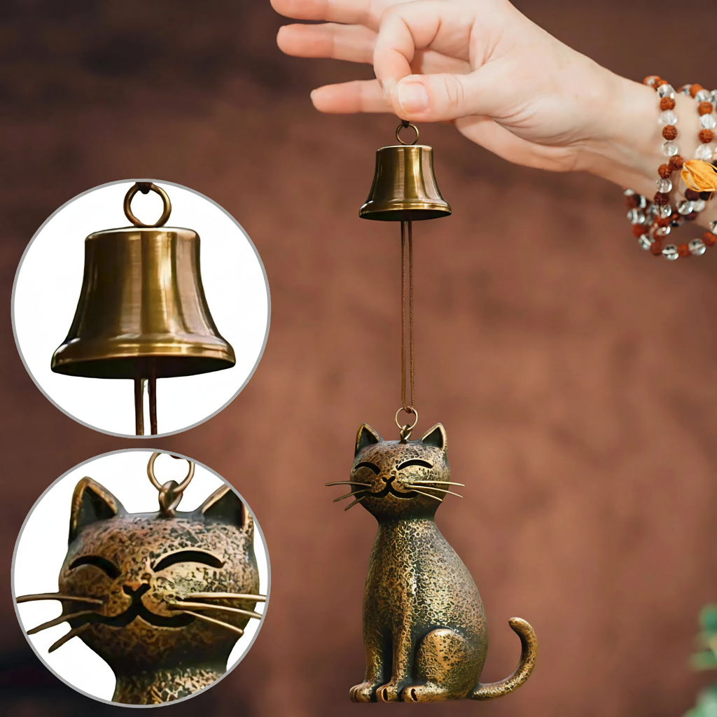 Handcrafted Copper Cat Wind Chime for Tranquil Home Ambiance - Euroselle