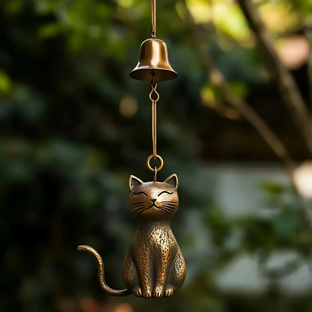 Handcrafted Copper Cat Wind Chime for Tranquil Home Ambiance - Euroselle