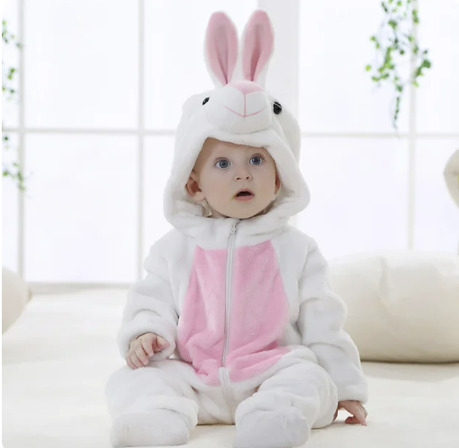Baby-Schlafanzug mit Reißverschluss und Kapuze, Kostümdesign mit Tierfigur für Jungen und Mädchen | weiche Loungewear aus Baumwoll-Polyester-Mischgewebe, Schlafanzug für Babys 0-