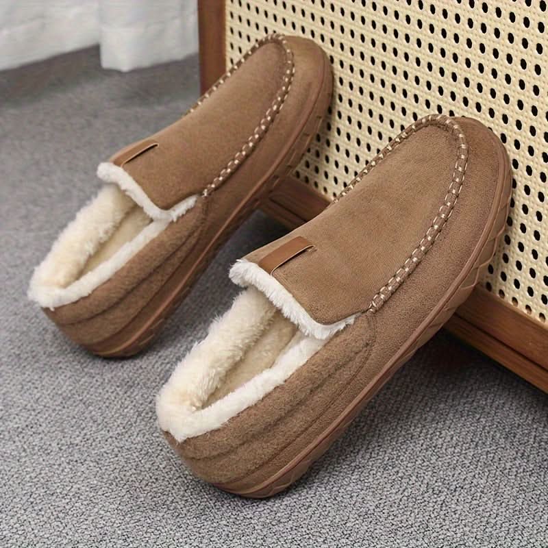 Men's Synthetic Wool House Slippers — Warm Cushioned Slip-Ons