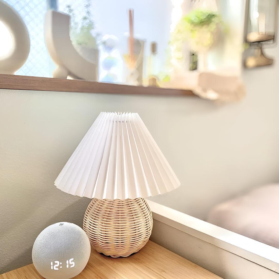 Table Lamp Woven Rattan LED Plug In Bedside Light | Euroselle