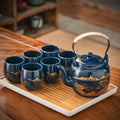 Juego de porcelana azul para gongfu - Bandeja, tetera de 28 fl oz y 6 tazas