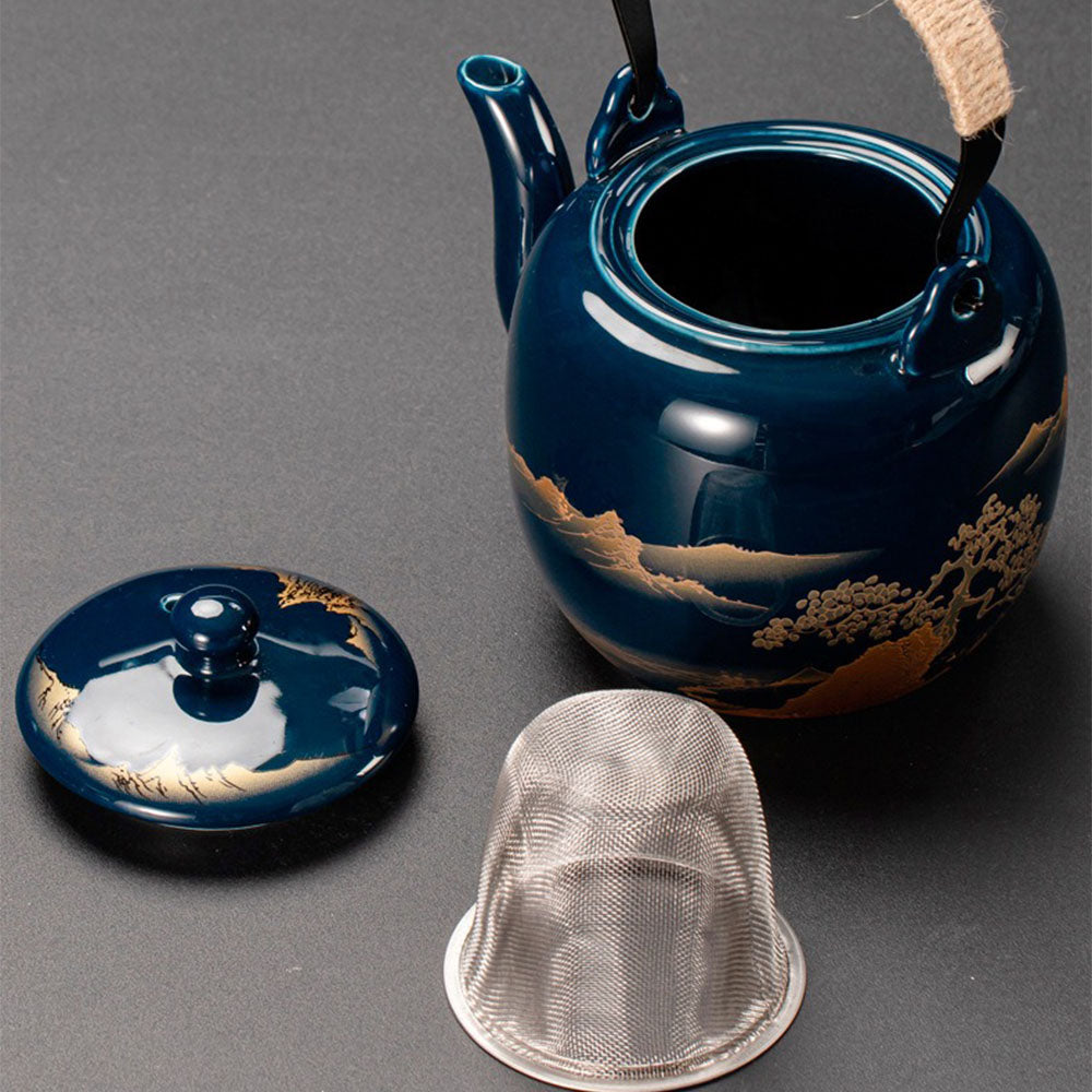 Juego de porcelana azul para gongfu - Bandeja, tetera de 28 fl oz y 6 tazas