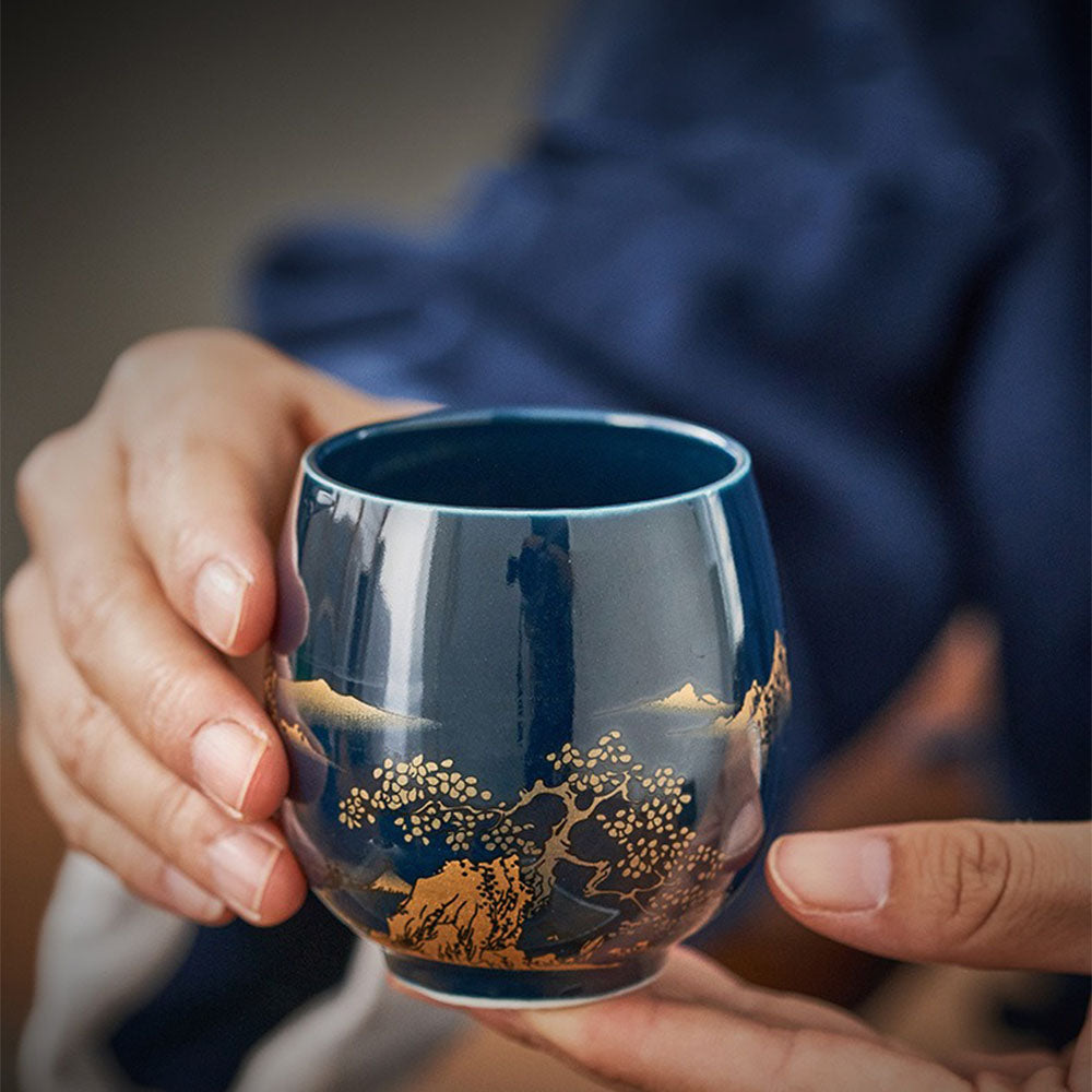 Juego de porcelana azul para gongfu - Bandeja, tetera de 28 fl oz y 6 tazas