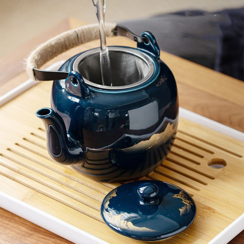Juego de porcelana azul para gongfu - Bandeja, tetera de 28 fl oz y 6 tazas