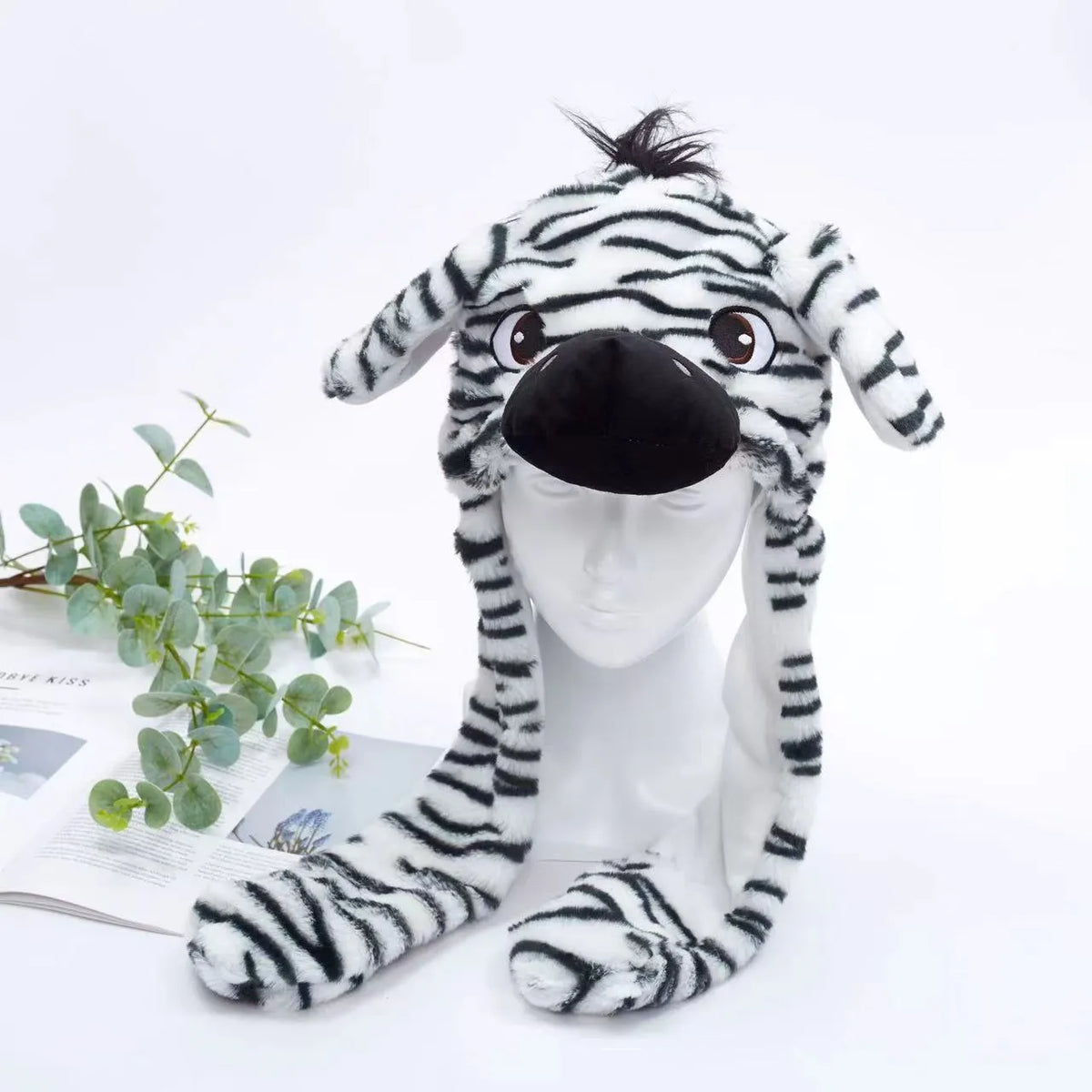 Interactive Plush Hat with Pop-Up Ears and Squeeze Paws