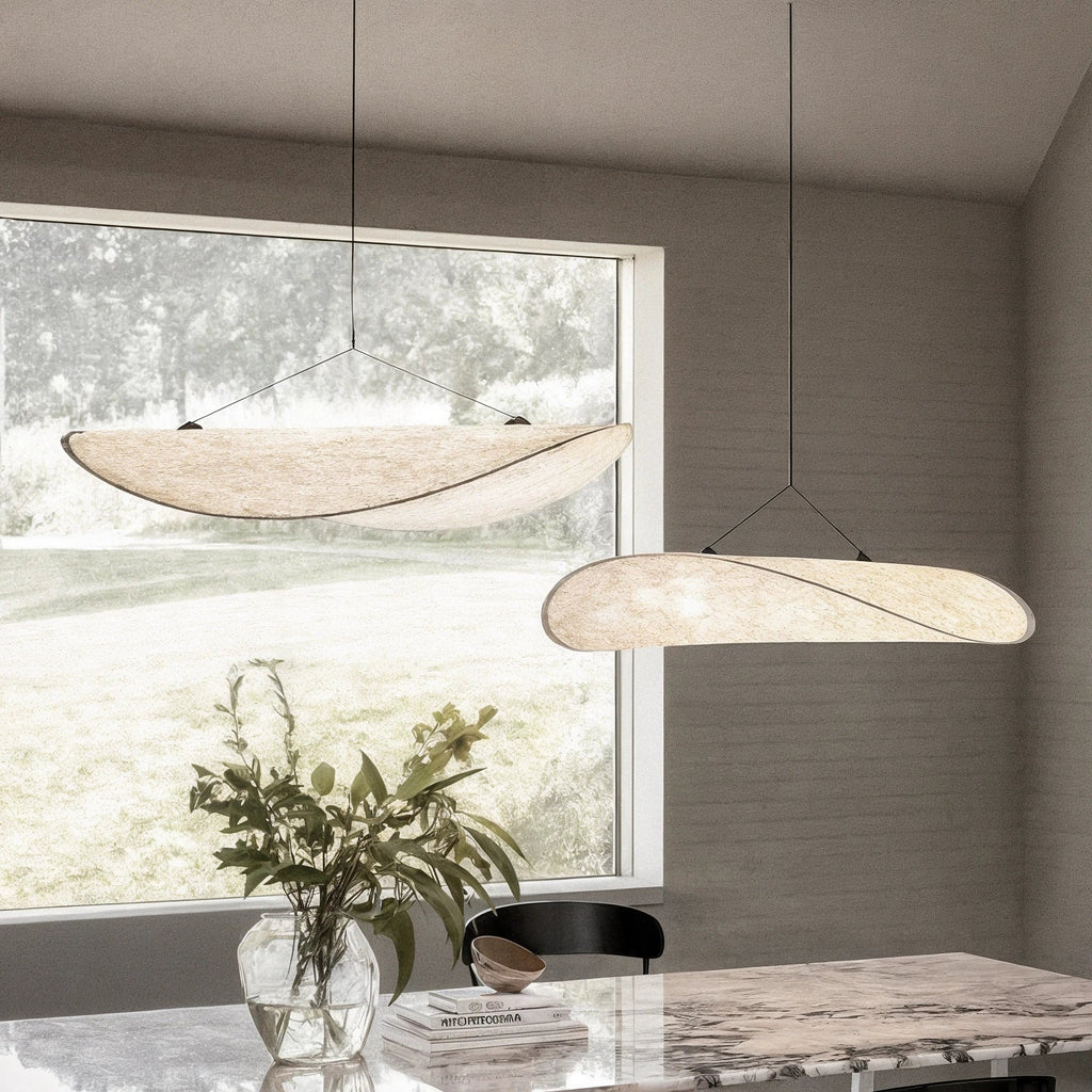 Japandi Style Pendant Light With Silk Shade For Dining And Living Areas