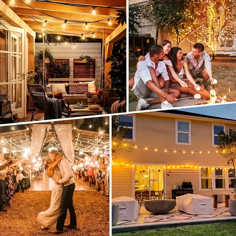 100FT Solar String Lights Outdoor Commercial Grade LED with Dimmable Yellow ST38 Bulbs - Euroselle