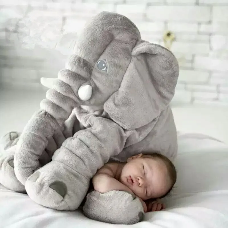 Plush Elephant Toddler Cushion — Gray, Blue, Pink, Purple & Yellow