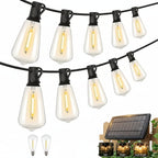 100FT Solar String Lights Outdoor Commercial Grade LED with Dimmable Yellow ST38 Bulbs - Euroselle