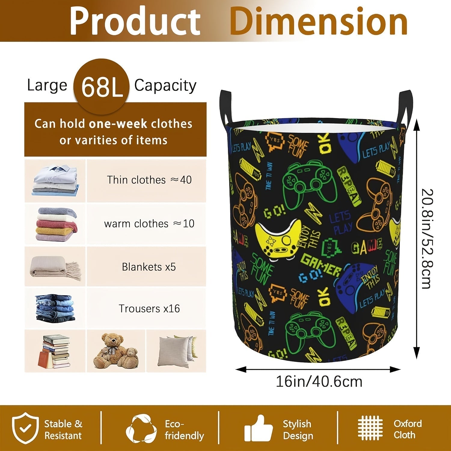 Foldable Game Controller Laundry Storage Basket - Euroselle