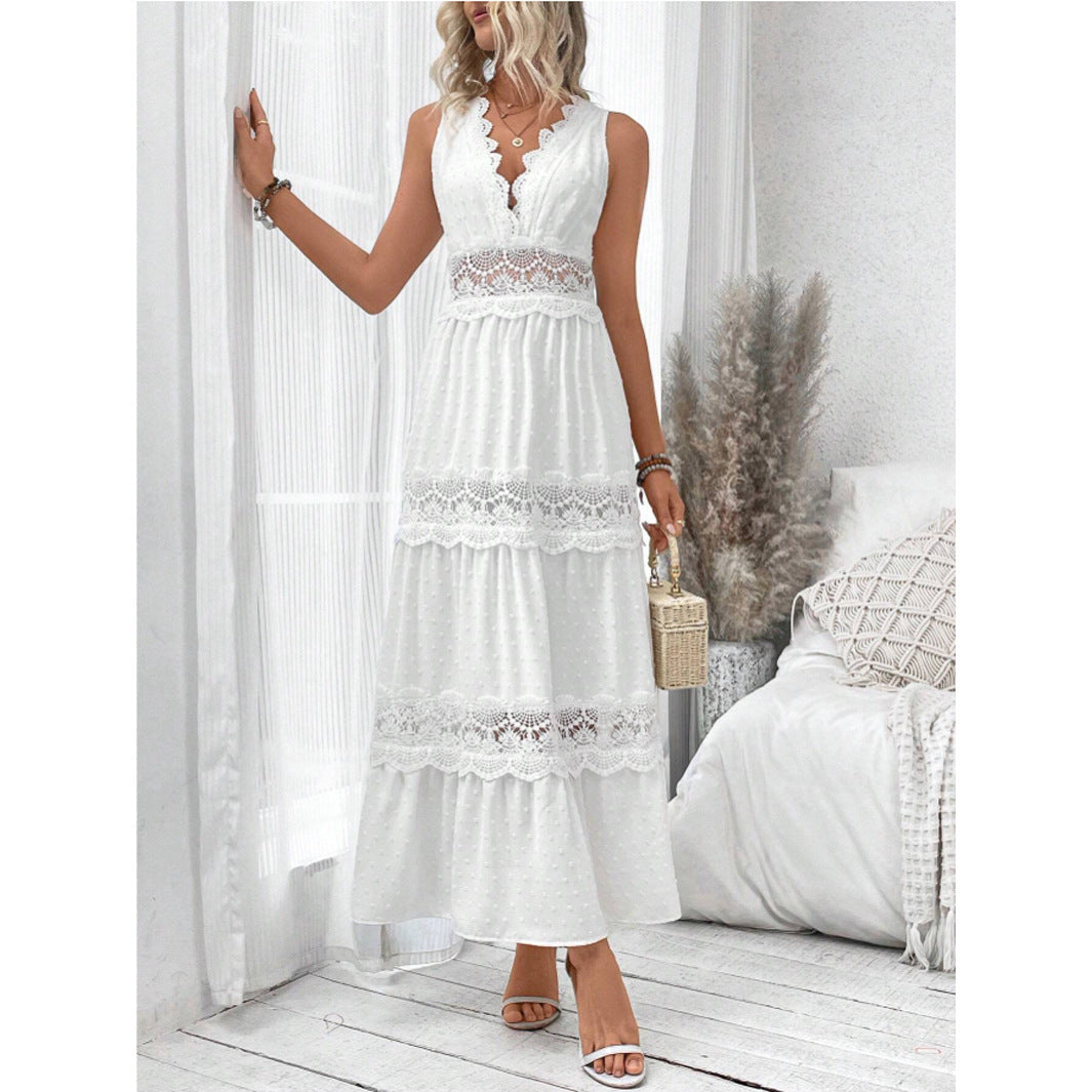 Robe Élégante - Col V Dentelle