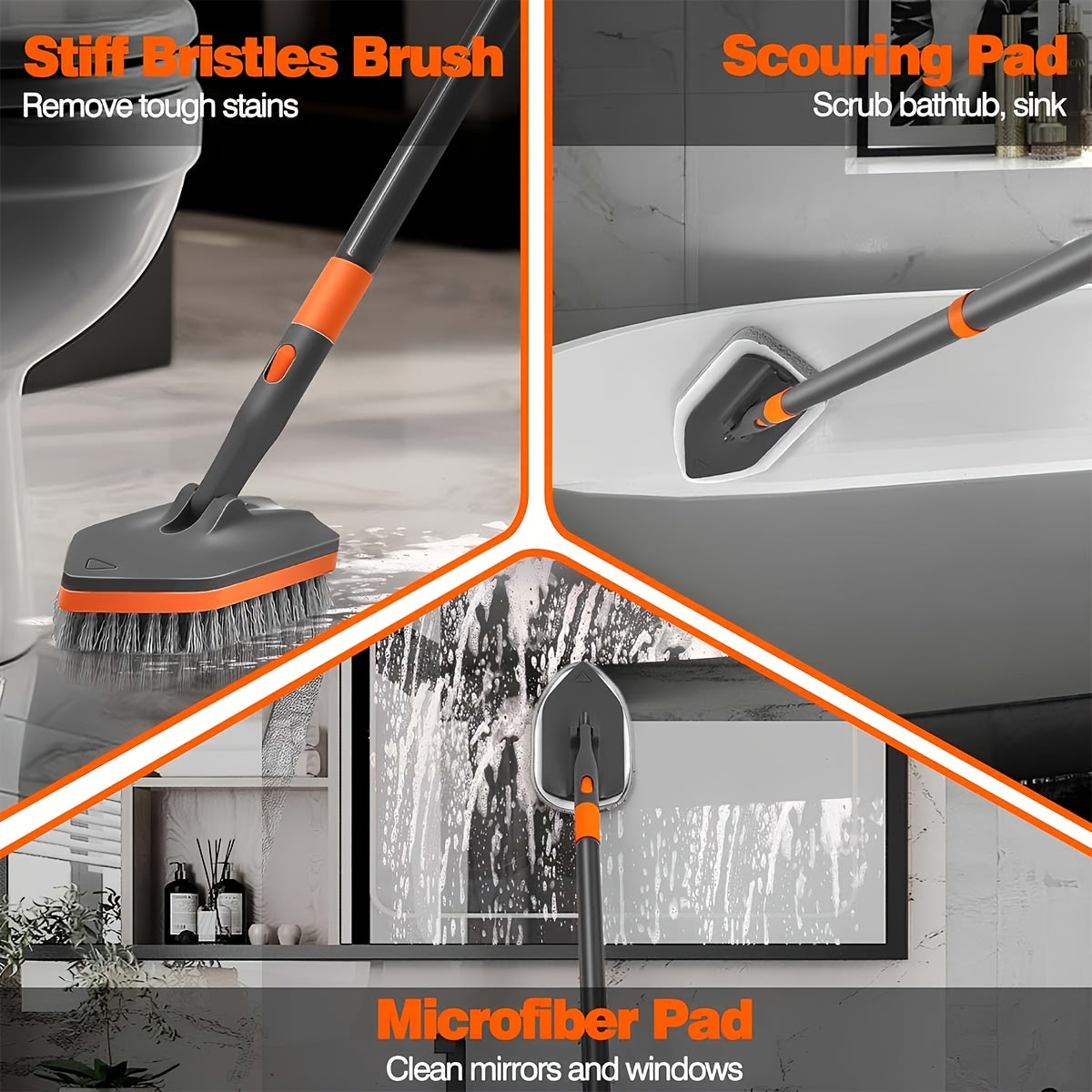 Detachable Bathroom Brush with Dual Bristles, Ideal for Floor & Tile Cleaning - Euroselle
