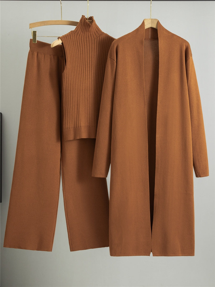 Printemps automne 3 pièces femmes Cardigan survêtements mode tricoté pantalon ensemble dames pull costume Vintage mode dames 3 pièces ensemble