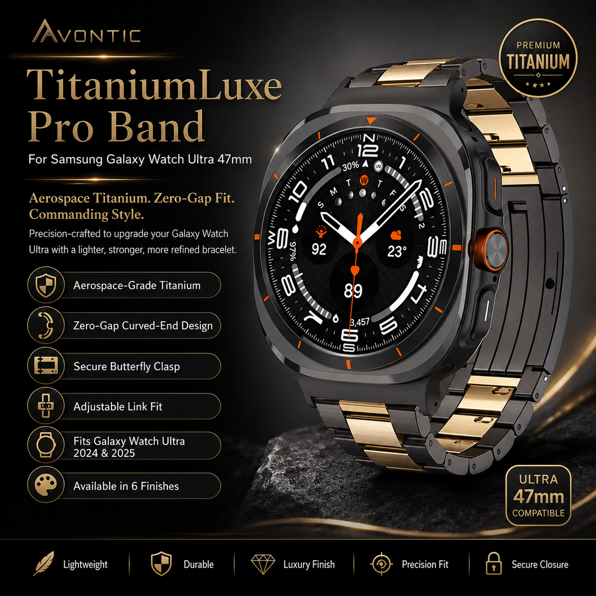 Metalowy pasek z ogniwami do Samsung Galaxy Watch Ultra 47 mm — tytan i stal