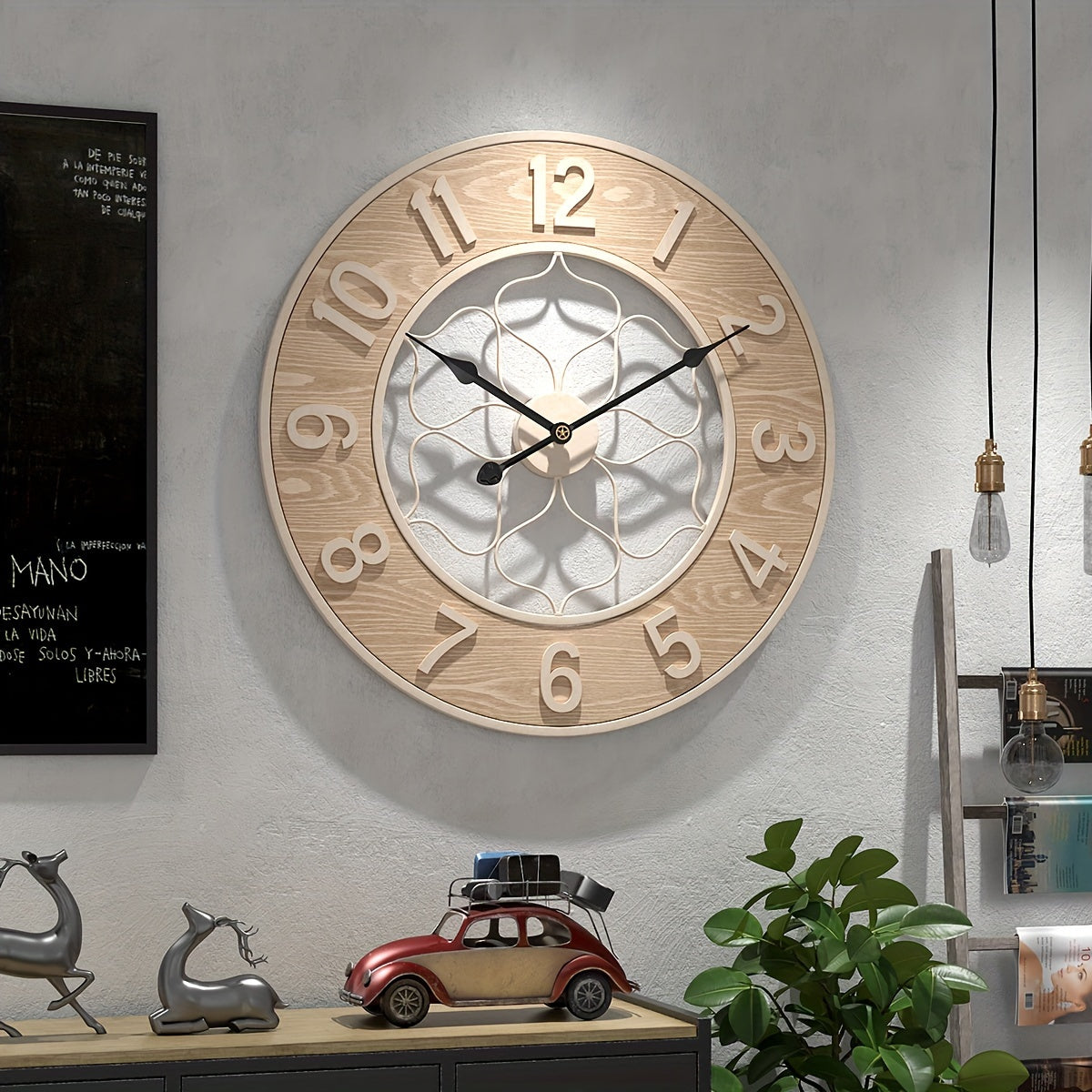 Vintage Iron & Wood Wall Statement Clock - Euroselle