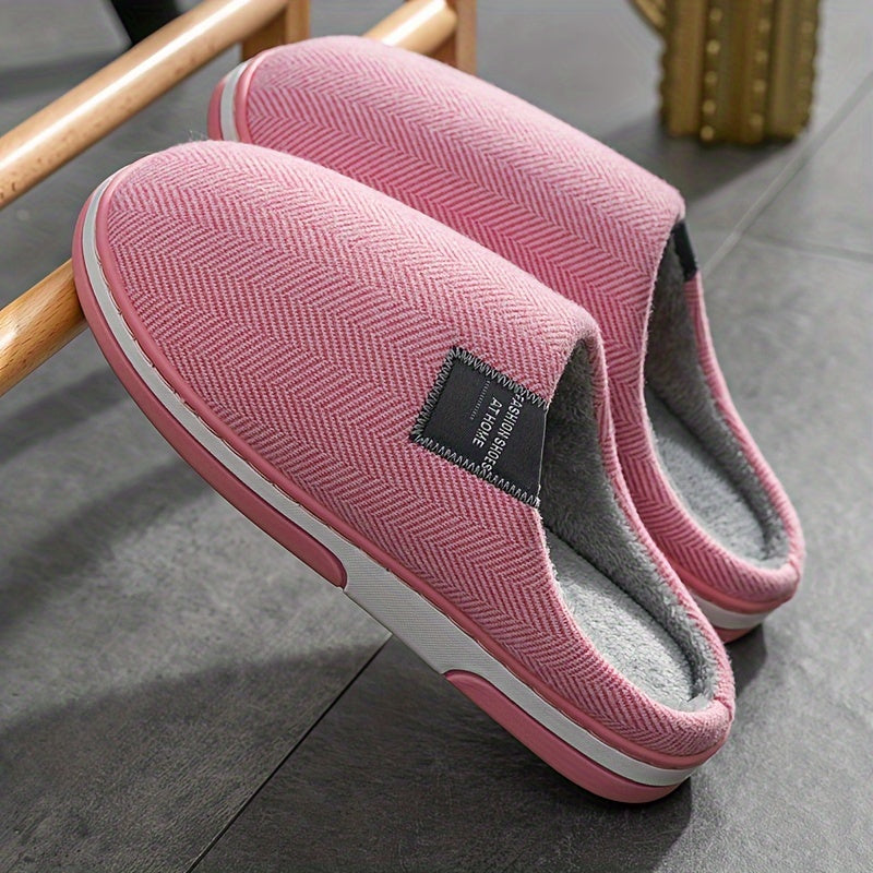 Men's Plush Herringbone Slippers — Warm Non-Slip House Shoes