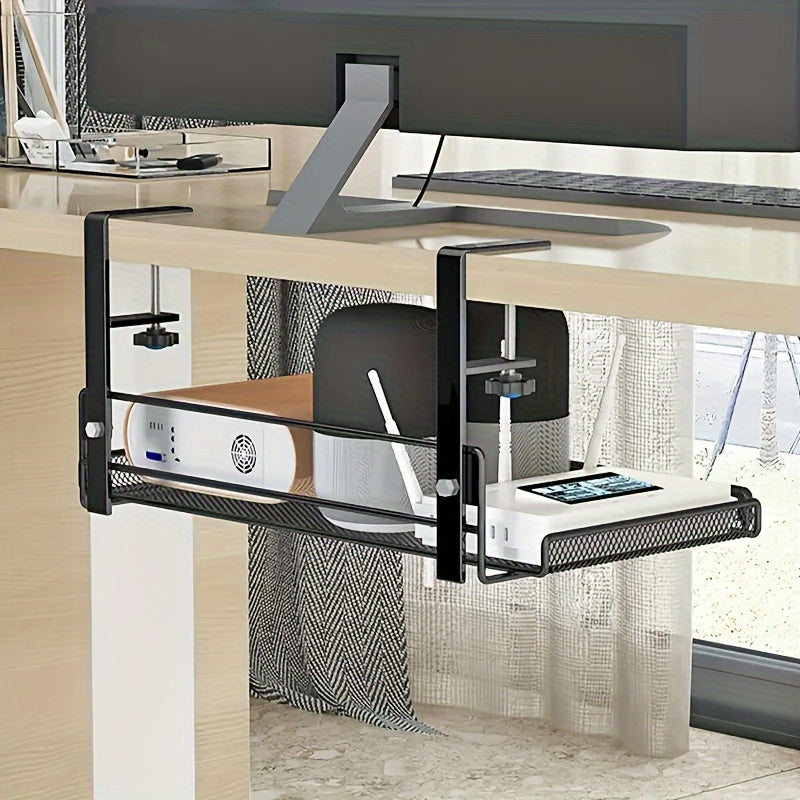 Adjustable Metal Desk Rack with No-Drill Hanging Organizer - Euroselle
