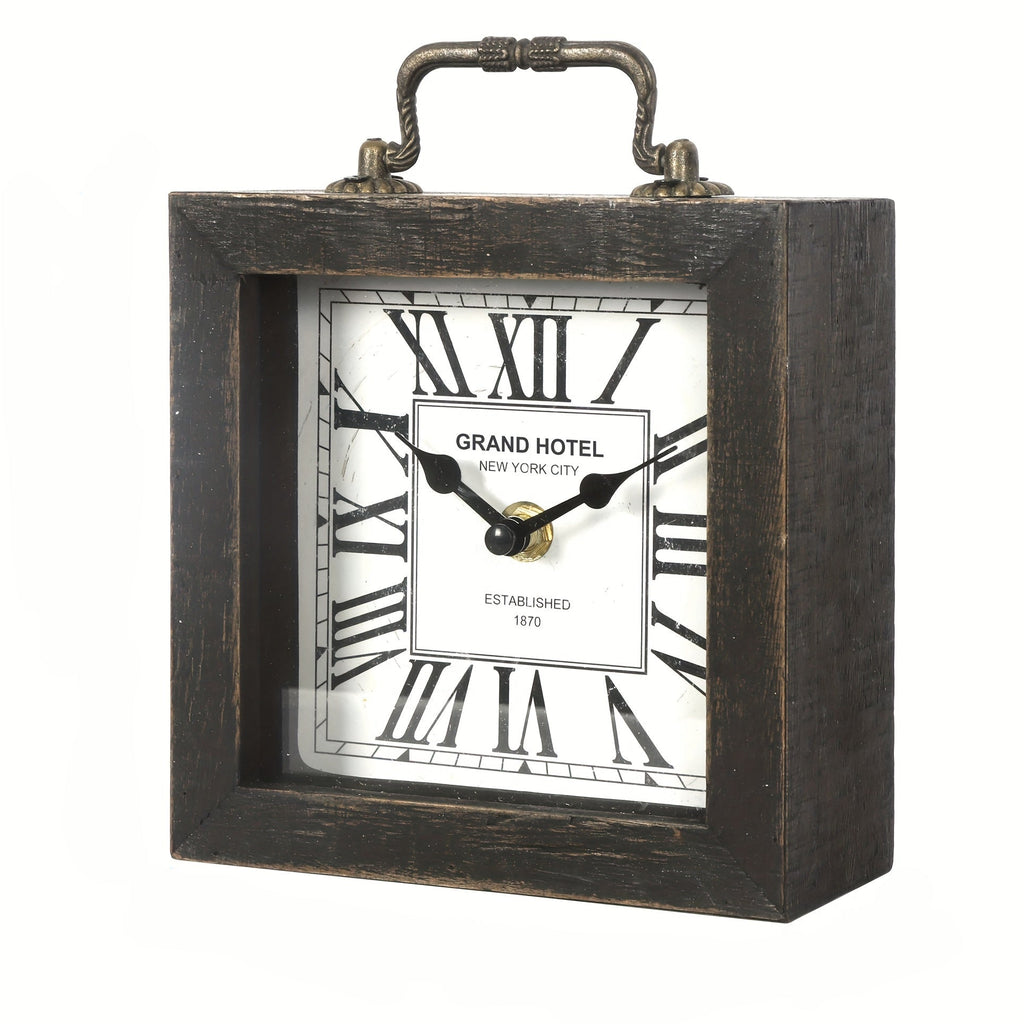 Rustic Wooden Shelf Clock with Glass Cover for Home Decor - Euroselle