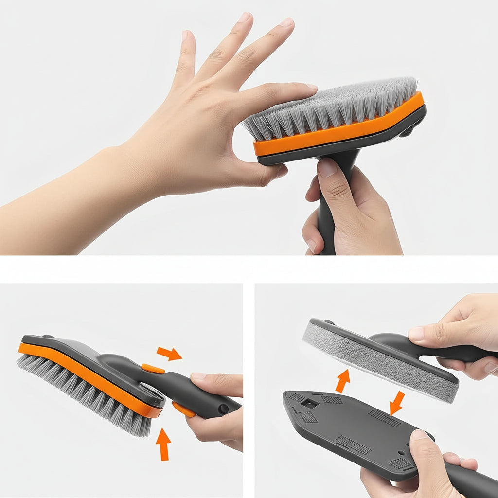 Detachable Bathroom Brush with Dual Bristles, Ideal for Floor & Tile Cleaning - Euroselle