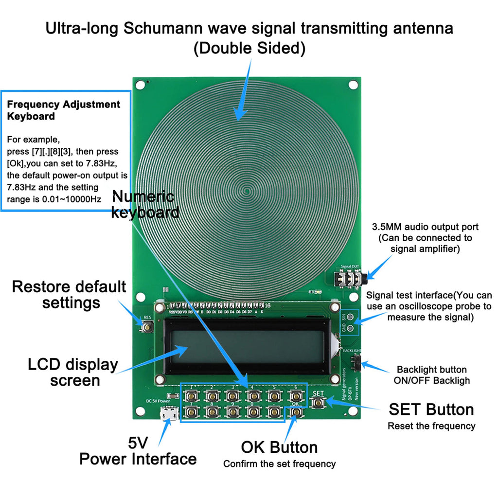 Sinuswellensignalgenerator — 7.83 Hz Einstellung, 0.01–100,000 Hz