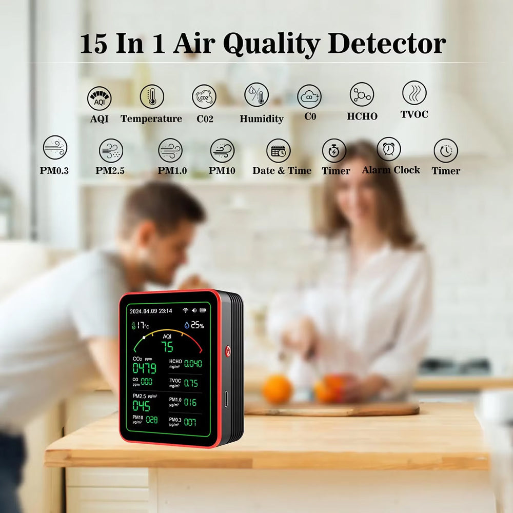 15-in-1-WLAN-Luftqualitätsmessgerät — CO2-, VOC- und PM2.5-Detektor