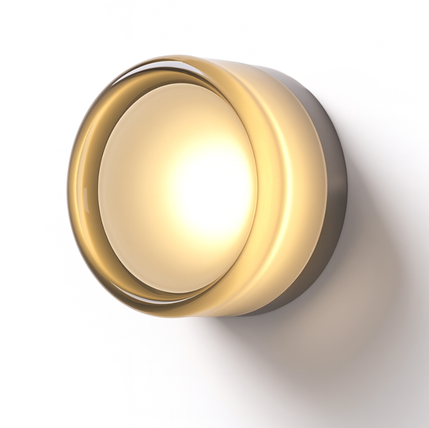 Aplica LED rotundă — lampă de perete cu sticlă în nuanță chihlimbar