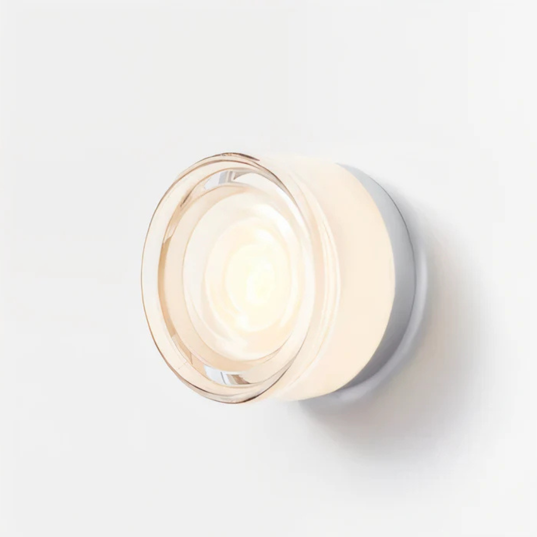 Aplica LED rotundă — lampă de perete cu sticlă în nuanță chihlimbar