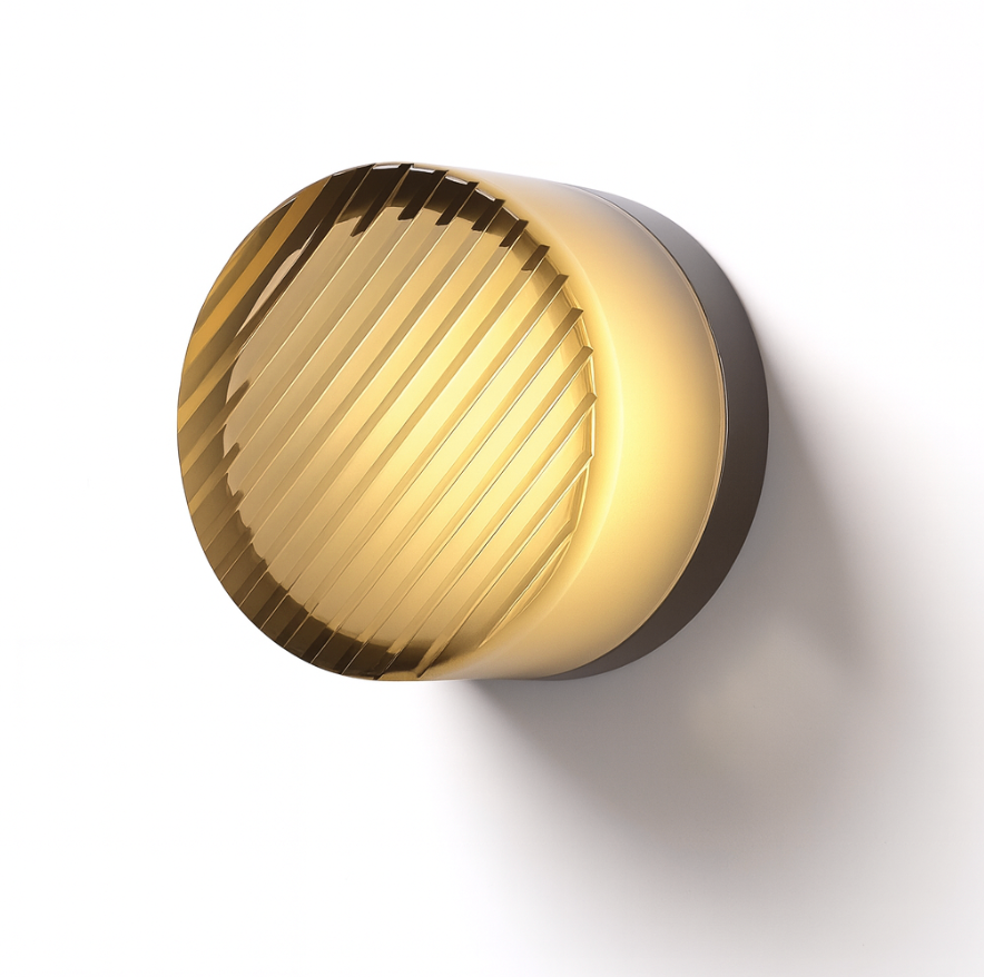 Aplica LED rotundă — lampă de perete cu sticlă în nuanță chihlimbar