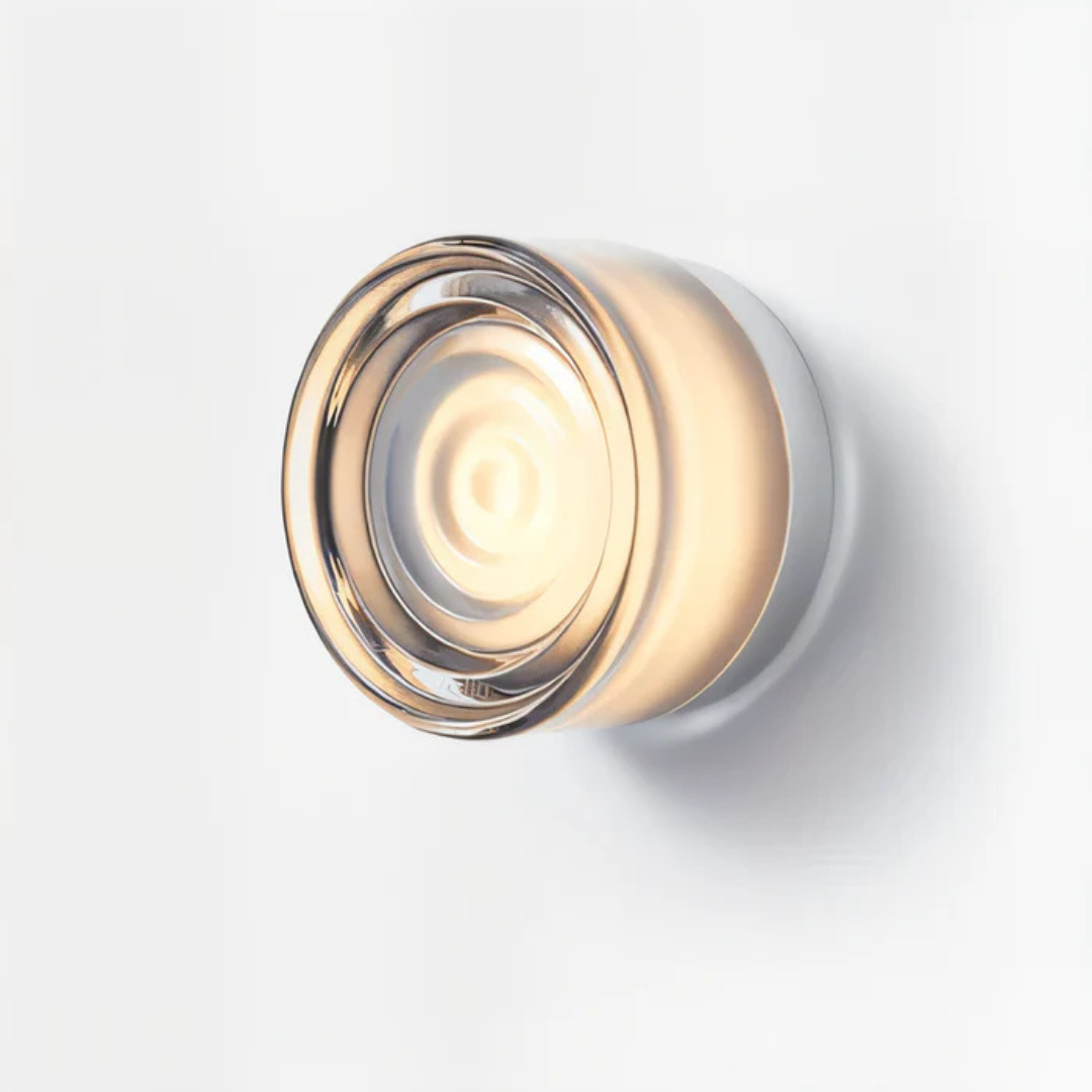 Aplica LED rotundă — lampă de perete cu sticlă în nuanță chihlimbar