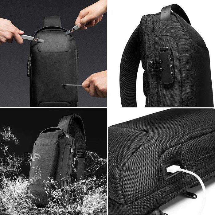 Crossbody-slingtaske — vandafvisende, USB-port, TSA-lås