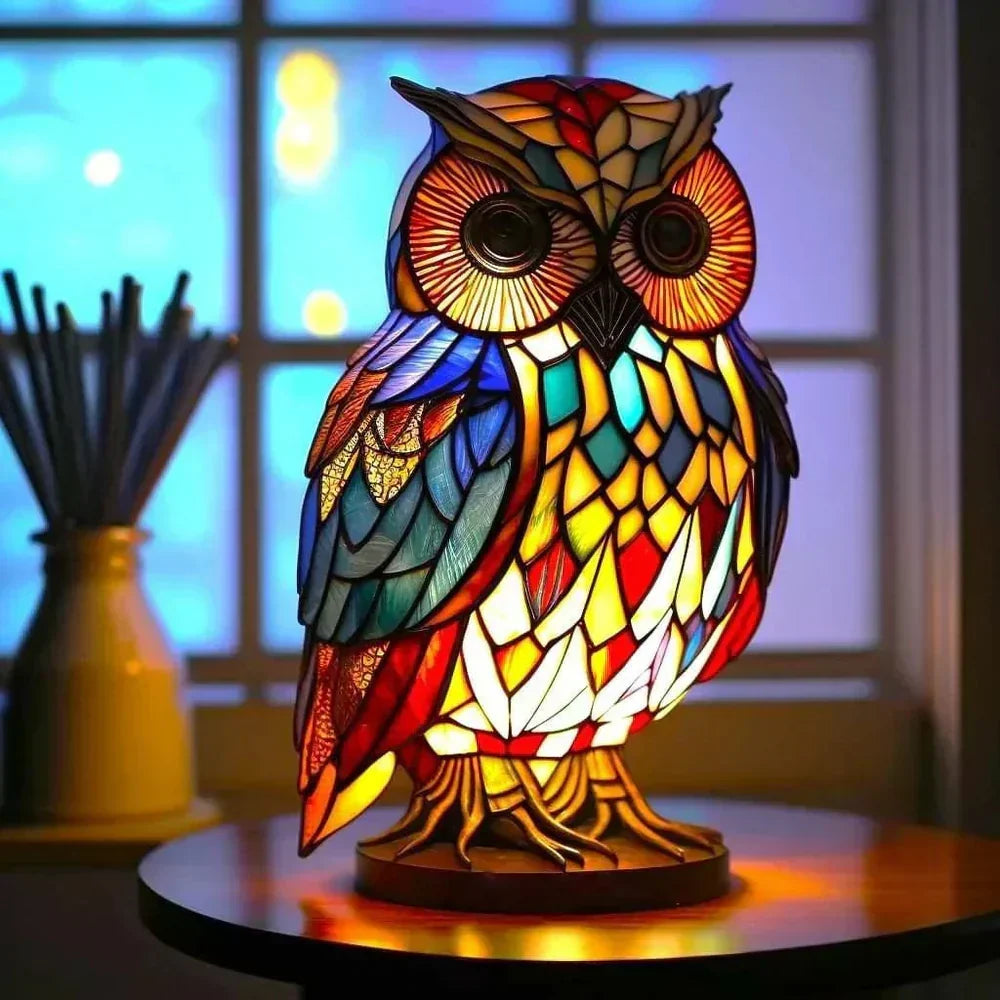 Noční světlo s motivem 20 divokých zvířat — ručně vyrobené sklo, výška 12 in