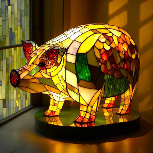 20 Wildlife Animal Night Light — Handcrafted Glass, 12 in Tall