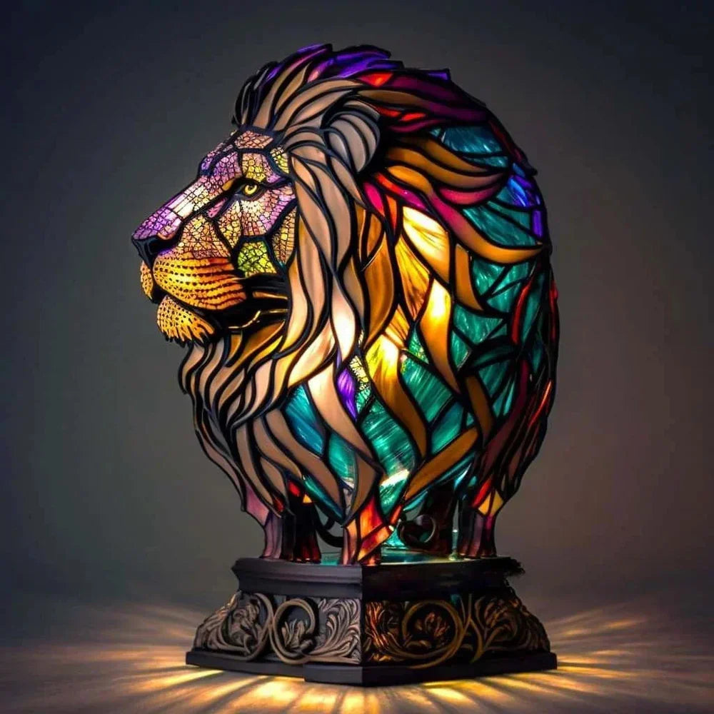 Lámpara de mesa de vidrieras con fauna silvestre - Adorno artesanal de animales