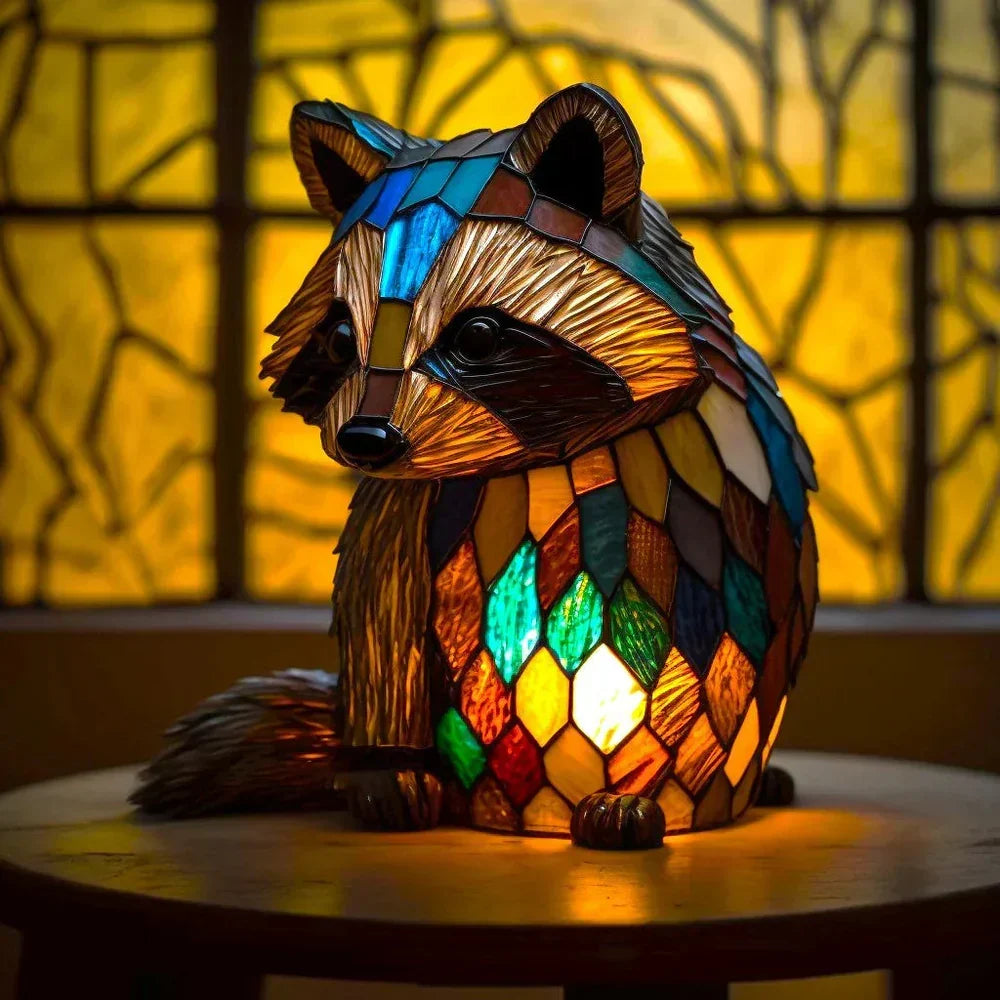 Lámpara de mesa de vidrieras con fauna silvestre - Adorno artesanal de animales
