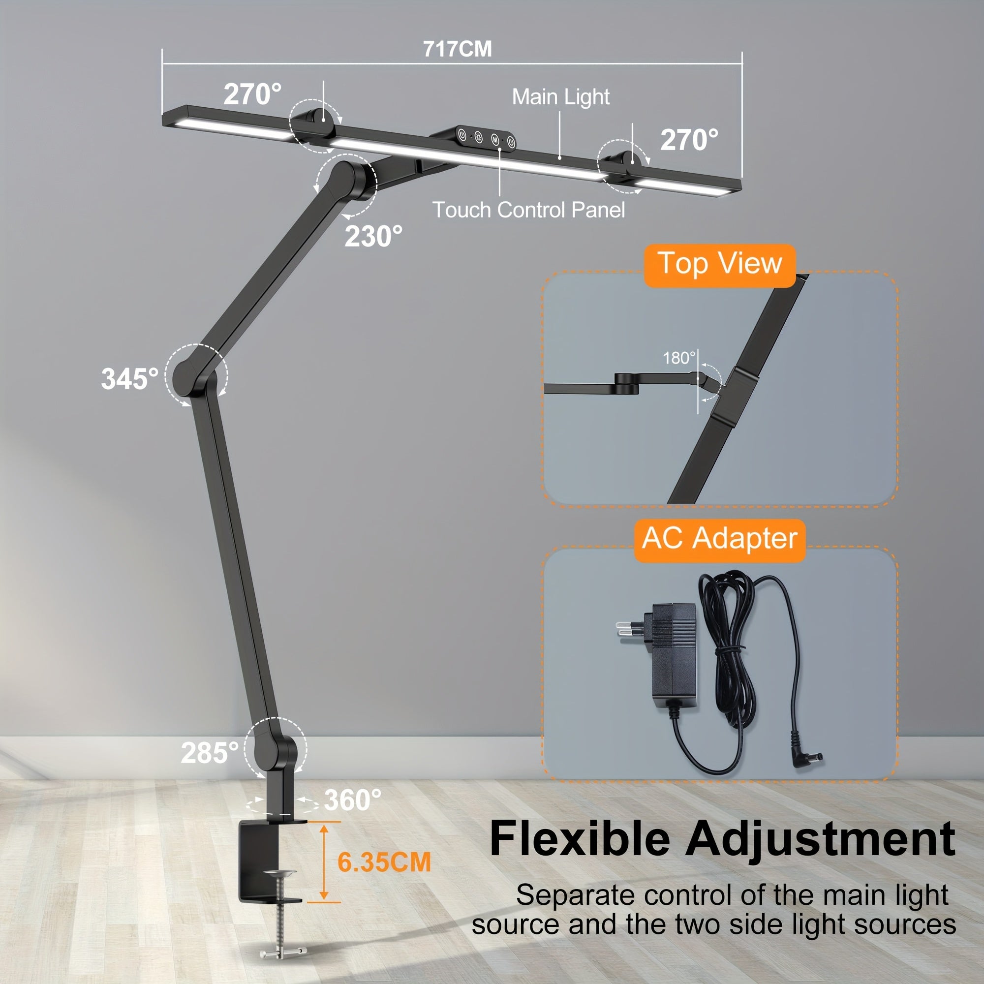 24W Adjustable LED Desk Lamp with Clamp - Euroselle