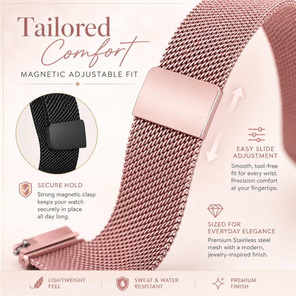 Garmin Venu-armbånd i rustfritt stål med mesh — hurtigutløsende metallreim