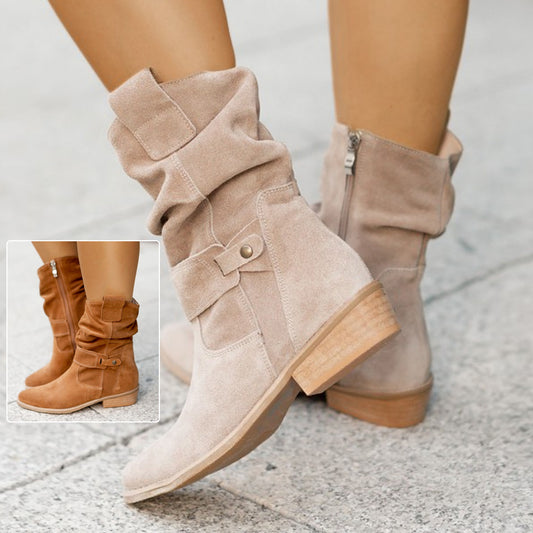 Bottes Mi Mollet Pointues En Daim Zip Western Femme