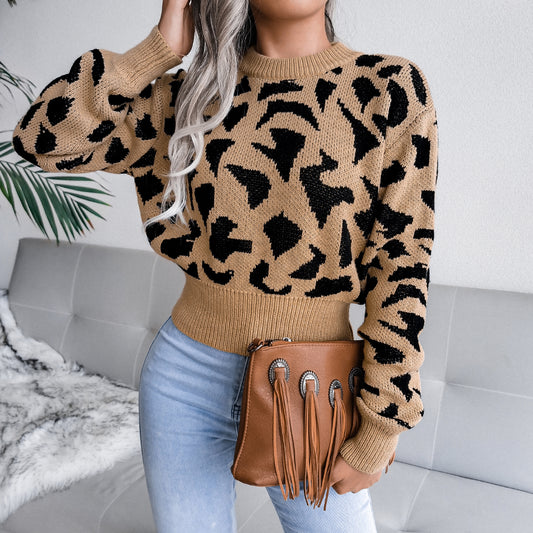 Pull Léopard Imprimé Cintré Tricot Court Pour Femmes Élégant Confortable Et Moderne