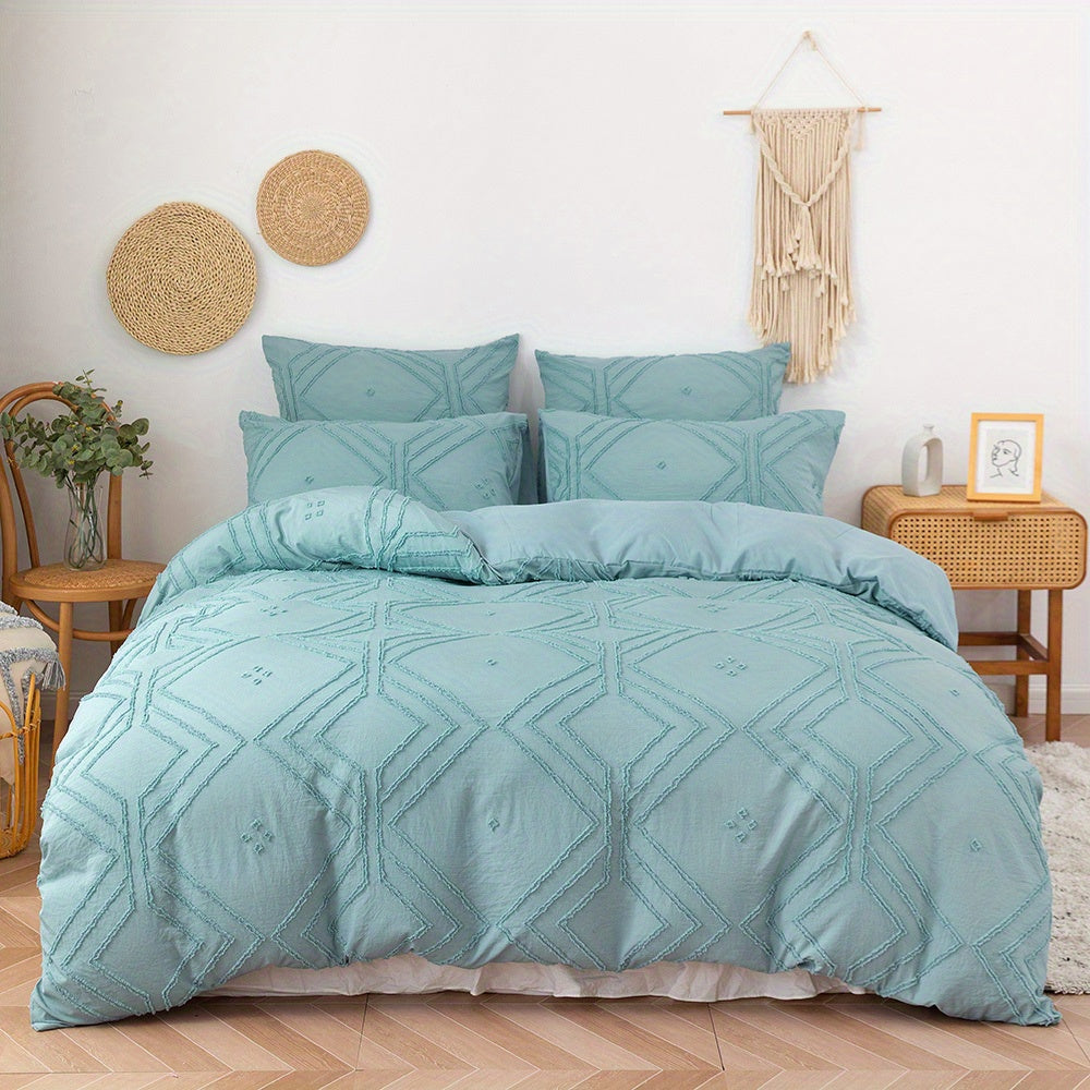 Grid Tufted Soft Bedding Duvet Cover Set - Euroselle