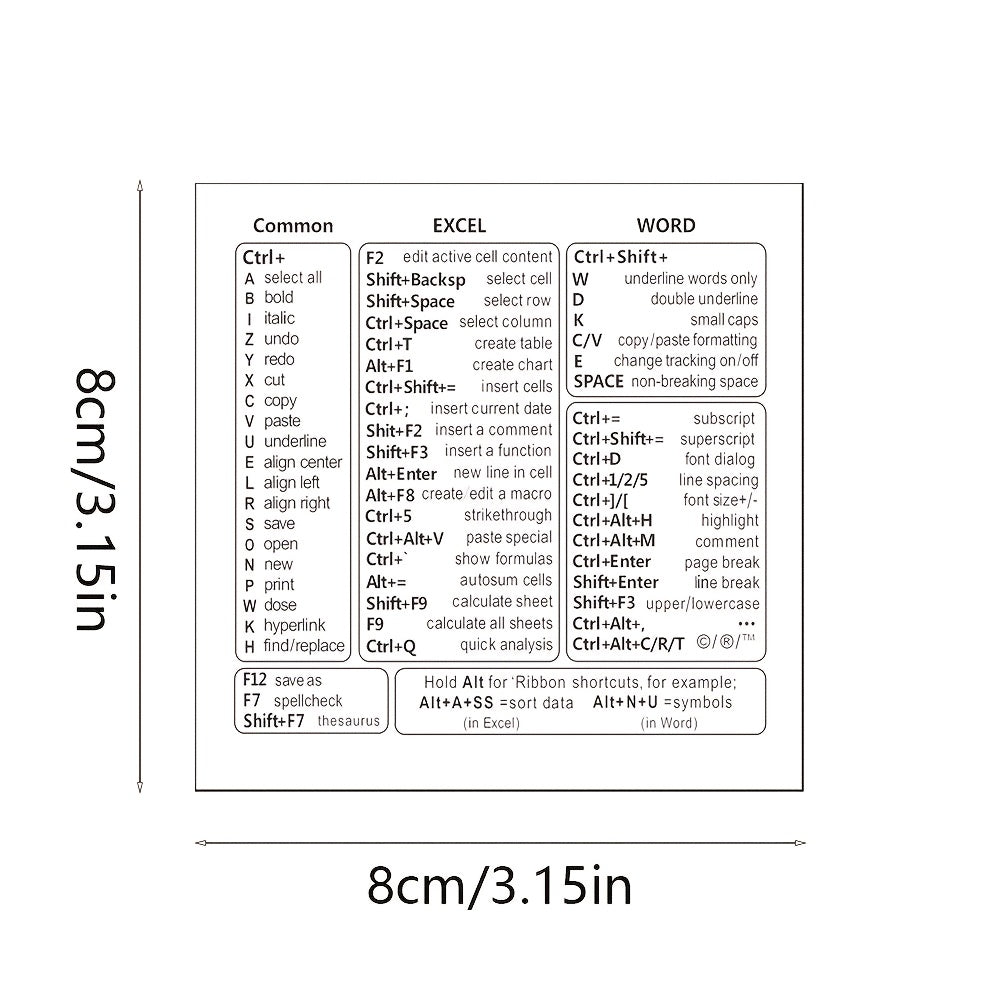 Transparent PVC Keyboard Shortcut Skin Quick Reference Overlay for Excel, Word & Windows - Euroselle