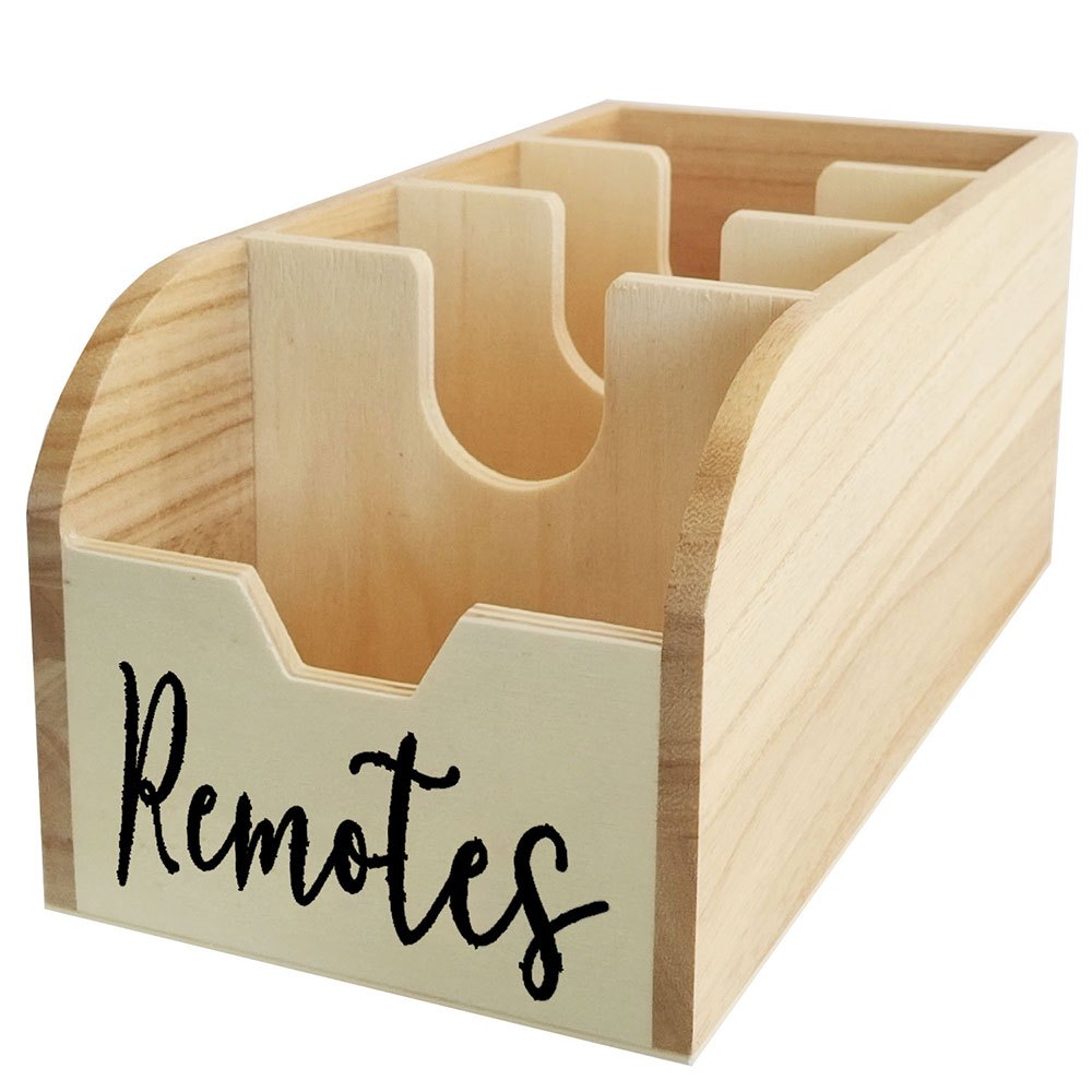 4-Compartment Wooden Remote Organizer Box | No Electricity Needed - Euroselle