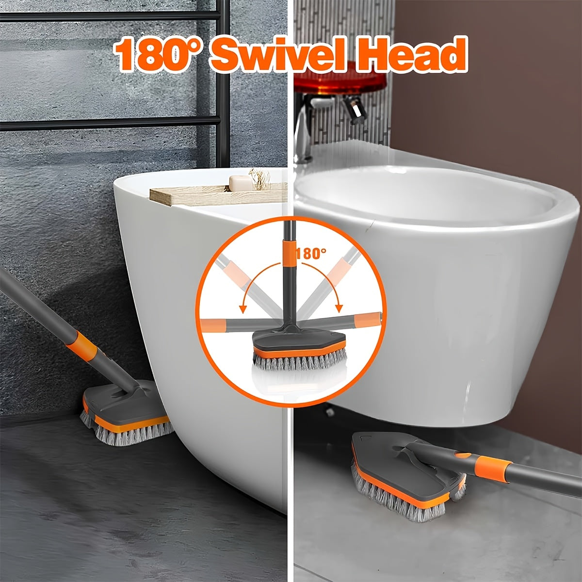 Detachable Bathroom Brush with Dual Bristles, Ideal for Floor & Tile Cleaning - Euroselle