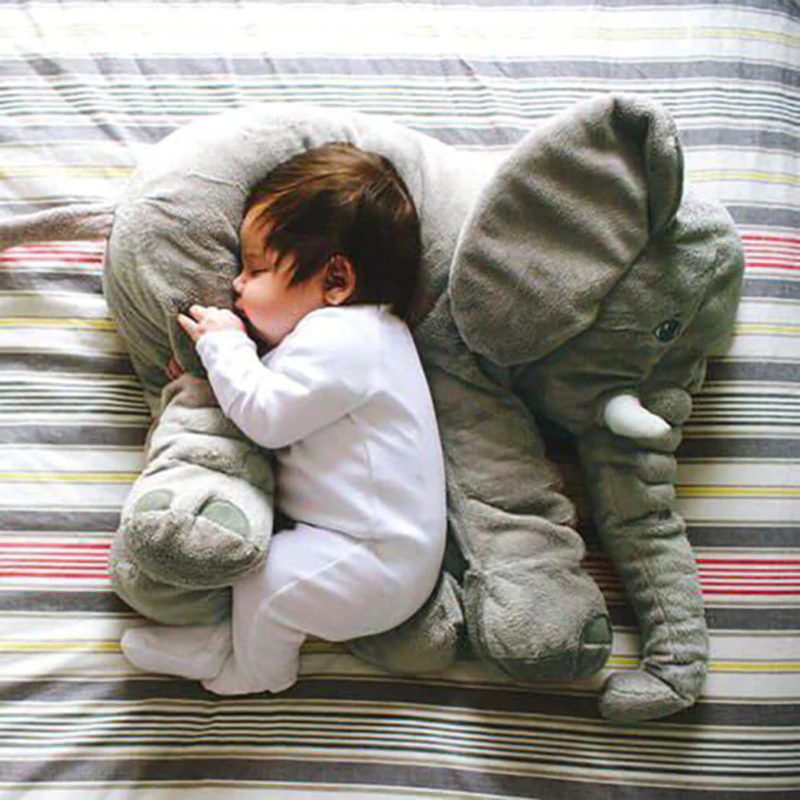 Plush Elephant Toddler Cushion — Gray, Blue, Pink, Purple & Yellow