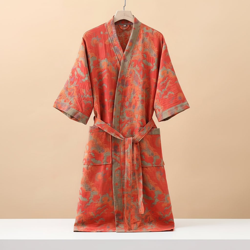 Premium 100% Cotton Double-Layer Gauze Pajama Set Unisex Mid-Length for All Seasons - Euroselle