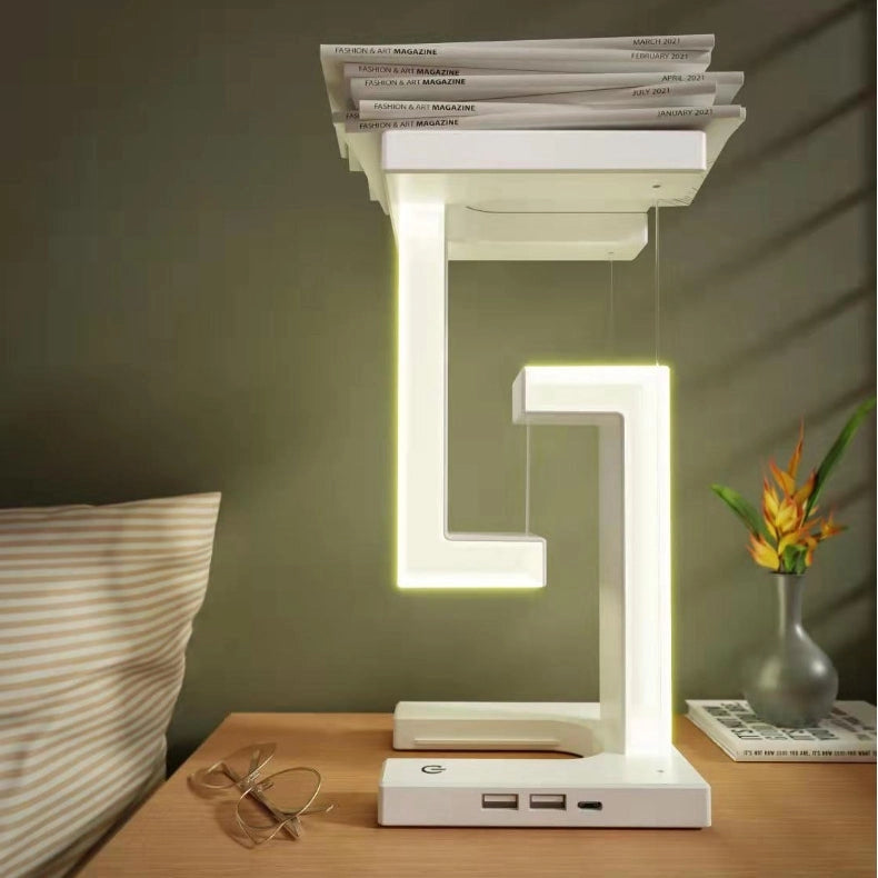 Plovoucí magnetická LED stolní lampa — bezdrátové nabíjení, dotykové stmívání
