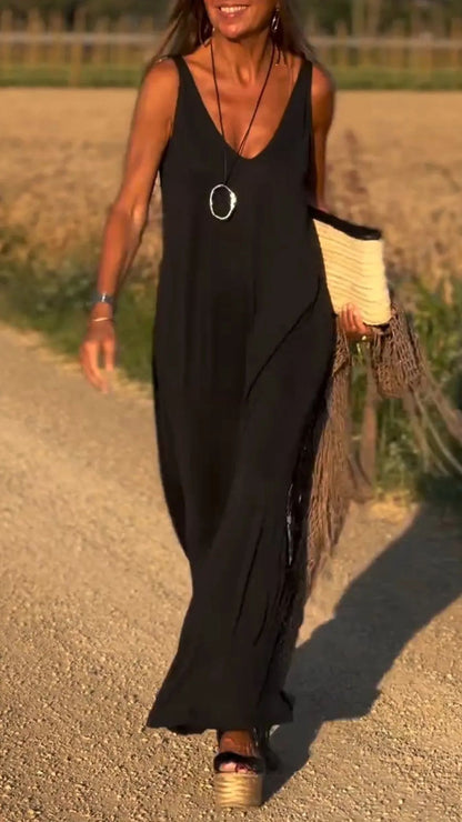 Robe sexy à bretelles et col en V pour femme