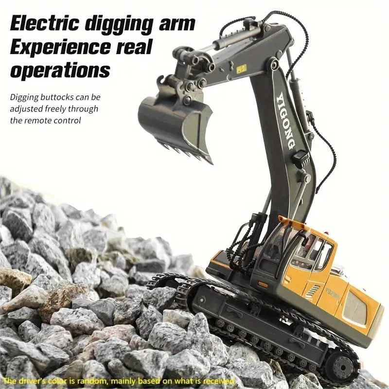 Excavadora RoboBuild con control remoto — 11 funciones, vehículo de construcción realista
