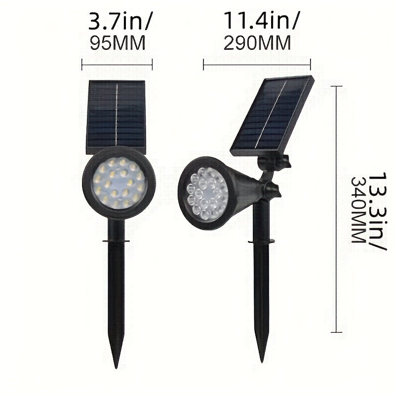Outdoor Solar Landscape Lights 2-Pack LED Spotlights with 3-Level Dimming & IP44 Waterproof - Euroselle