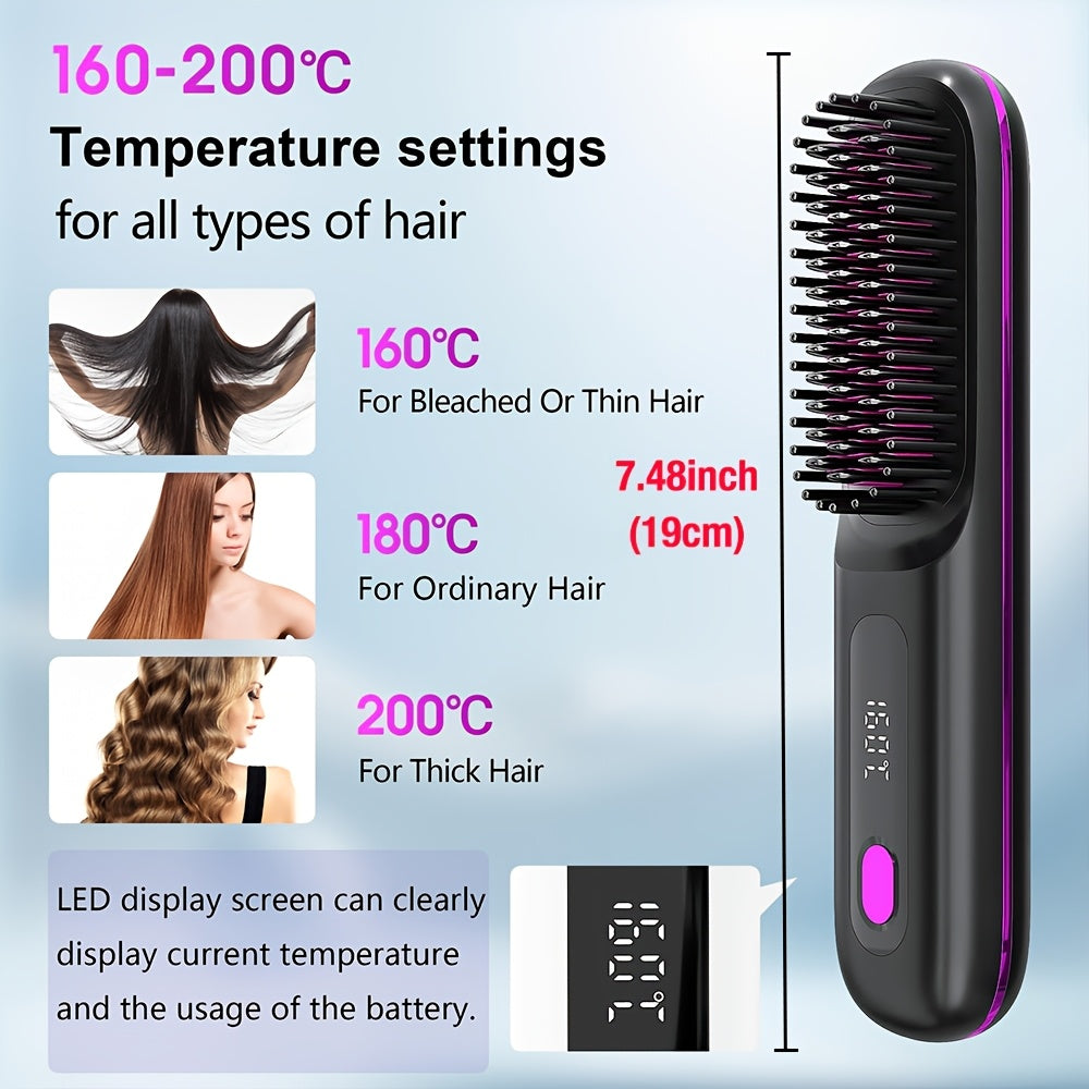 Compact Cordless Hot Comb Brush with Type-C Fast Charging - Euroselle